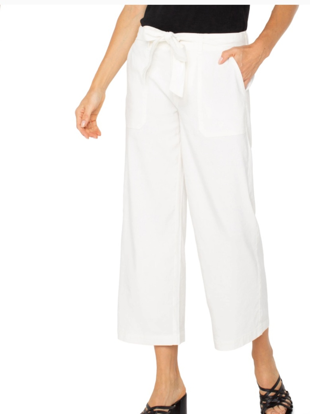 NWT Liverpool Los Angeles Belted Wide Leg Crop Pants White Size 6